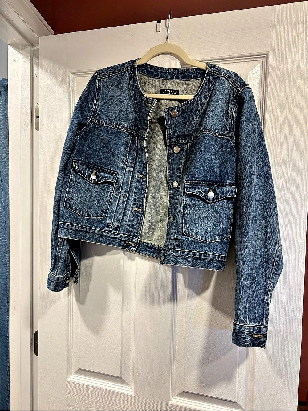 J.Crew Collarless denim jacket